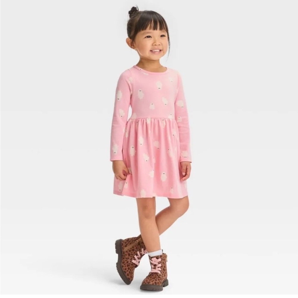 Cat & Jack Pink Long Sleeve ghost print Kids Dress M 8 girls NWT Halloween